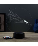 Lampe illusion 3D en verre acrylique gravée au laser représentant un avion de chasse Mirage 2000C.