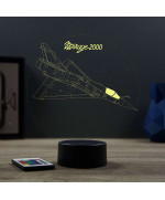 Lampe illusion 3D en verre acrylique gravée au laser représentant un avion de chasse Mirage 2000C.