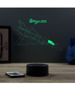 Lampe illusion 3D en verre acrylique gravée au laser représentant un avion de chasse Mirage 2000C.