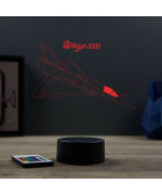 Lampe illusion 3D en verre acrylique gravée au laser représentant un avion de chasse Mirage 2000C.