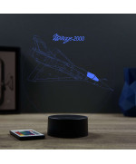 Lampe illusion 3D en verre acrylique gravée au laser représentant un avion de chasse Mirage 2000C.