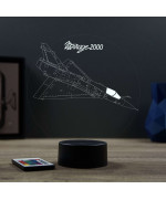 Lampe illusion 3D en verre acrylique gravée au laser représentant un avion de chasse Mirage 2000C.