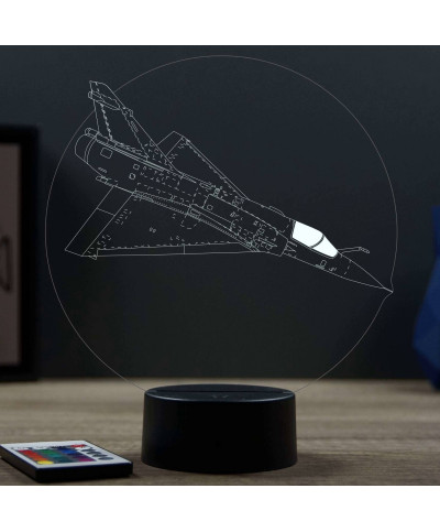 Lampe illusion 3D en verre acrylique gravée au laser représentant un avion de chasse Mirage 2000C.