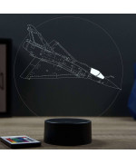 Lampe illusion 3D en verre acrylique gravée au laser représentant un avion de chasse Mirage 2000C.