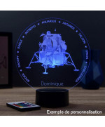 Lampe illusion 3D en verre acrylique gravée au laser représentant le Module Lunaire Apollo LEM.