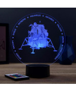 Lampe illusion 3D en verre acrylique gravée au laser représentant le Module Lunaire Apollo LEM.