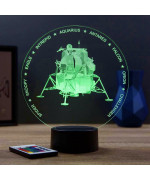 Lampe illusion 3D en verre acrylique gravée au laser représentant le Module Lunaire Apollo LEM.