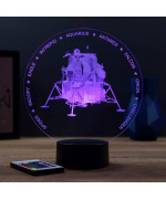 Lampe illusion 3D en verre acrylique gravée au laser représentant le Module Lunaire Apollo LEM.