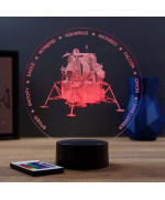 Lampe illusion 3D en verre acrylique gravée au laser représentant le Module Lunaire Apollo LEM.