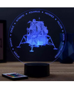 Lampe illusion 3D en verre acrylique gravée au laser représentant le Module Lunaire Apollo LEM.