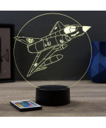 Lampe illusion 3D en verre acrylique gravée au laser représentant un avion de chasse Mirage 3E.