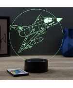 Lampe illusion 3D en verre acrylique gravée au laser représentant un avion de chasse Mirage 3E.