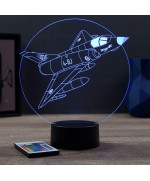 Lampe illusion 3D en verre acrylique gravée au laser représentant un avion de chasse Mirage 3E.