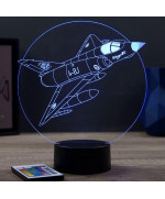 Lampe illusion 3D en verre acrylique gravée au laser représentant un avion de chasse Mirage 3E.