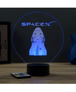 Lampe illusion 3D en verre acrylique gravée au laser représentant une Capsule Crew Dragon SpaceX.