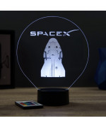 Lampe illusion 3D en verre acrylique gravée au laser représentant une Capsule Crew Dragon SpaceX.