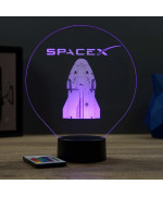 Lampe illusion 3D en verre acrylique gravée au laser représentant une Capsule Crew Dragon SpaceX.