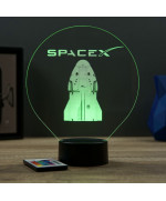 Lampe illusion 3D en verre acrylique gravée au laser représentant une Capsule Crew Dragon SpaceX.