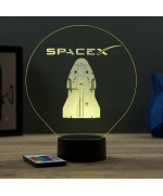 Lampe illusion 3D en verre acrylique gravée au laser représentant une Capsule Crew Dragon SpaceX.