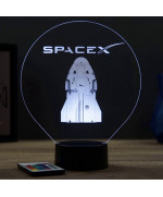 Lampe illusion 3D en verre acrylique gravée au laser représentant une Capsule Crew Dragon SpaceX.