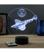 Lampe illusion 3D en verre acrylique gravée au laser représentant un avion de chasse SpitFire Vickers Supermarine.