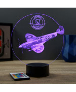 Lampe illusion 3D en verre acrylique gravée au laser représentant un avion de chasse SpitFire Vickers Supermarine.