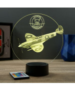 Lampe illusion 3D en verre acrylique gravée au laser représentant un avion de chasse SpitFire Vickers Supermarine.