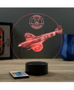 Lampe illusion 3D en verre acrylique gravée au laser représentant un avion de chasse SpitFire Vickers Supermarine.
