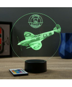 Lampe illusion 3D en verre acrylique gravée au laser représentant un avion de chasse SpitFire Vickers Supermarine.