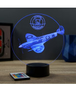 Lampe illusion 3D en verre acrylique gravée au laser représentant un avion de chasse SpitFire Vickers Supermarine.