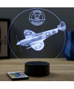 Lampe illusion 3D en verre acrylique gravée au laser représentant un avion de chasse SpitFire Vickers Supermarine.