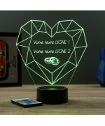 Lampe illusion 3D en verre acrylique gravée au laser représentant un Cœur en forme de Diamant.