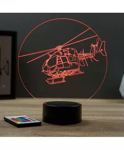 Lampe illusion 3D en verre acrylique gravée au laser représentant un Hélicoptère EC145 Eurocopter.