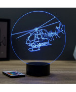 Lampe illusion 3D en verre acrylique gravée au laser représentant un Hélicoptère EC145 Eurocopter.