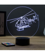 Lampe illusion 3D en verre acrylique gravée au laser représentant un Hélicoptère EC145 Eurocopter.