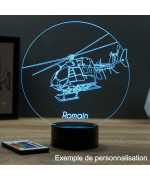 Lampe illusion 3D en verre acrylique gravée au laser représentant un Hélicoptère EC145 Eurocopter.