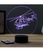 Lampe illusion 3D en verre acrylique gravée au laser représentant un Hélicoptère EC145 Eurocopter.