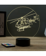 Lampe illusion 3D en verre acrylique gravée au laser représentant un Hélicoptère EC145 Eurocopter.