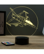 Lampe illusion 3D en verre acrylique gravée au laser représentant un avion de chasse Rafale Dassault.