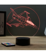 Lampe illusion 3D en verre acrylique gravée au laser représentant un avion de chasse Rafale Dassault.
