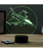Lampe illusion 3D en verre acrylique gravée au laser représentant un avion de chasse Rafale Dassault.
