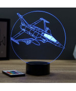 Lampe illusion 3D en verre acrylique gravée au laser représentant un avion de chasse Rafale Dassault.