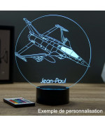 Lampe illusion 3D en verre acrylique gravée au laser représentant un avion de chasse Rafale Dassault.