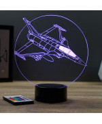 Lampe illusion 3D en verre acrylique gravée au laser représentant un avion de chasse Rafale Dassault.