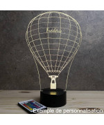 Lampe illusion 3D en verre acrylique gravée au laser représentant une Montgolfière.