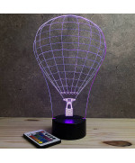 Lampe illusion 3D en verre acrylique gravée au laser représentant une Montgolfière.