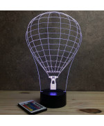 Lampe illusion 3D en verre acrylique gravée au laser représentant une Montgolfière.