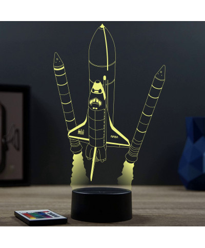 Lampe illusion 3D en verre acrylique gravée au laser représentant la Navette Spatiale de la Nasa.