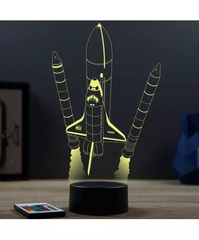 Lampe illusion 3D en verre acrylique gravée au laser représentant la Navette Spatiale de la Nasa.