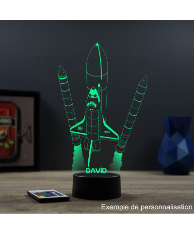 Lampe illusion 3D en verre acrylique gravée au laser représentant la Navette Spatiale de la Nasa.